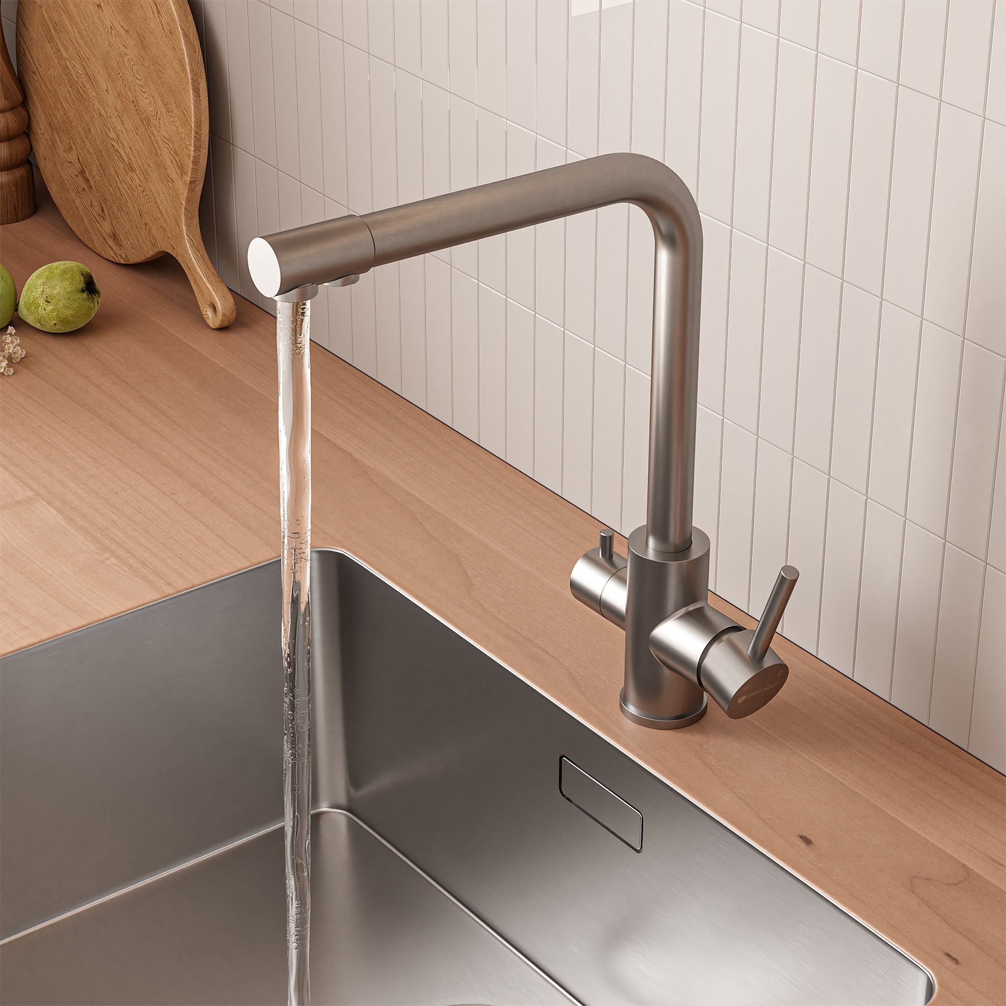 Смеситель для кухни с подключением к фильтру воды Сталь (Neosteel) 3121609SS